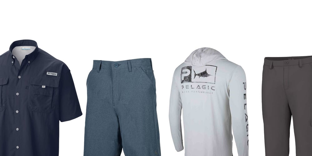 A collage of men's fishing apparel