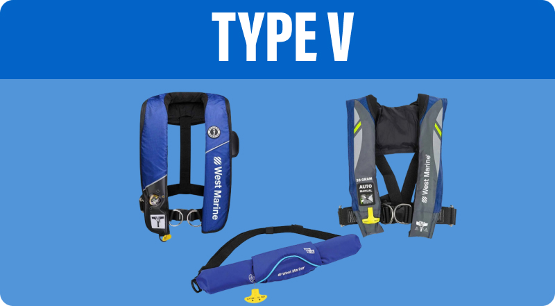 Three inflatable Type V life jackets