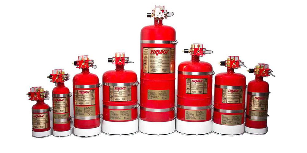 Family shot of Fireboy-Xintex MA2 Manual/Auto Clean Agent Fire Extinguishers