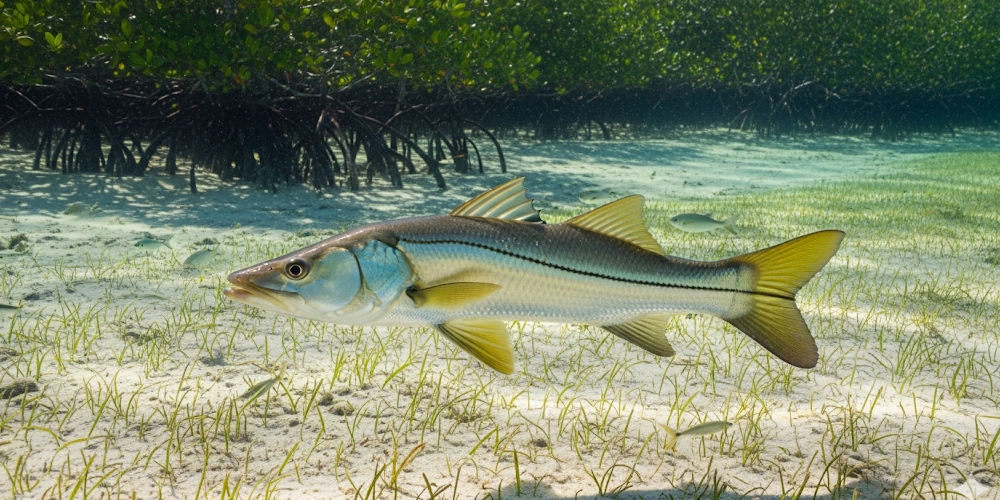 Underwater shot of snook in mangrove habitat