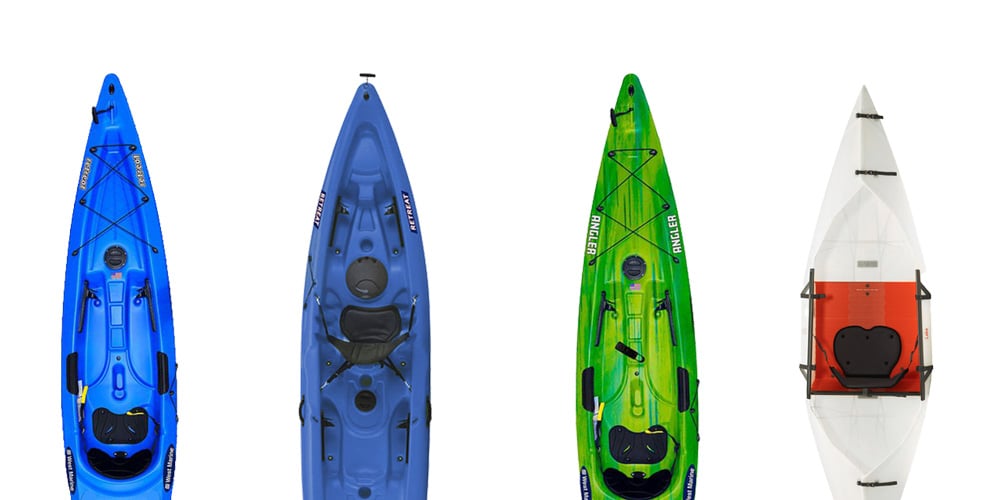 4 kayaks on a white background