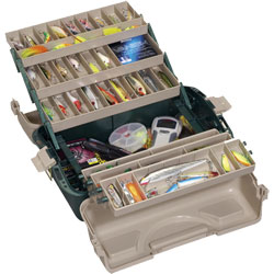 Trunk-style tackle box with three trays