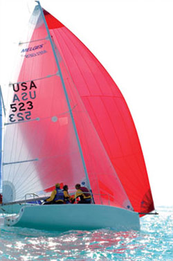 Melges 24 with a red asymmetrical spinnaker