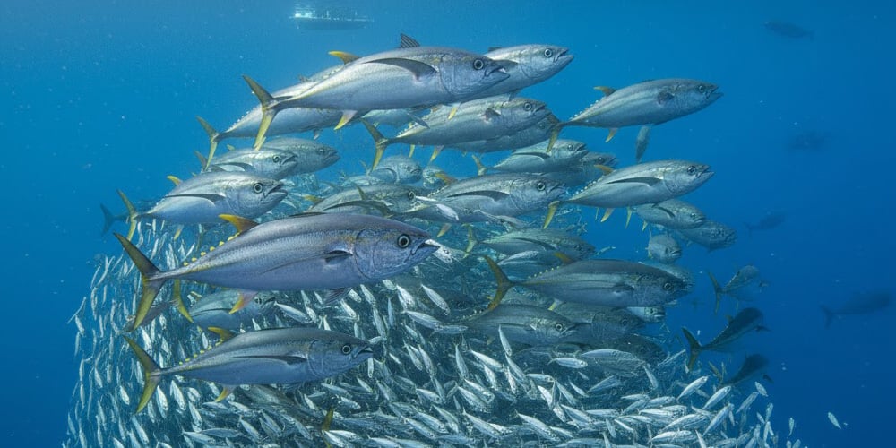 Yellowfin tuna caught on a trolling lure in offshore Gulf of Mexico waters