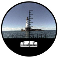 View of a lighthouse through a rangefinder