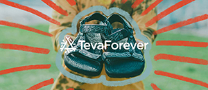 Previously worn Teva sandals with recycling symbol