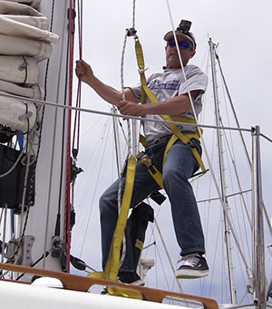Mark bounce testing the mastclimber before ascending