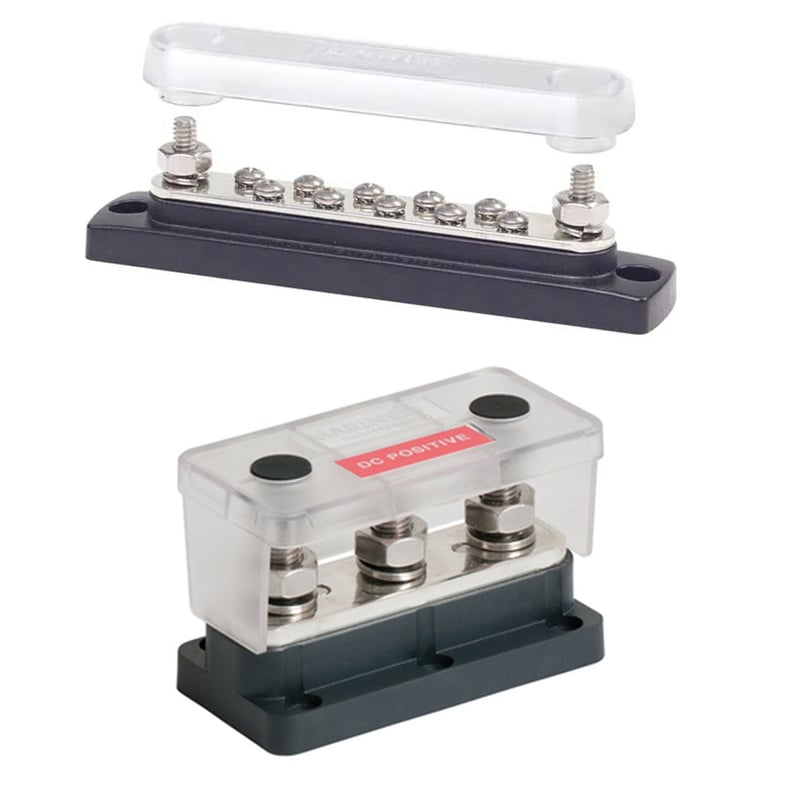 Examples of busbars by Blue Sea Systems.
