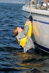 Crew overboard being pulled aboard using the Lifesling2