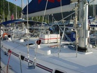 Life raft mounted to the deck of a boat