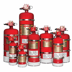 Group shot of different sizes of extinguishers