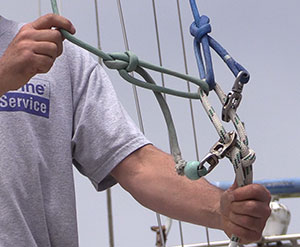 Using bowlines to attach halyards to mastclimber