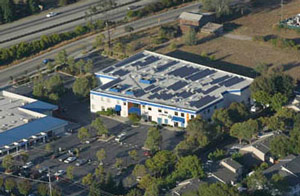 Solar panels on the roof of West Marine's Santa Cruz store
