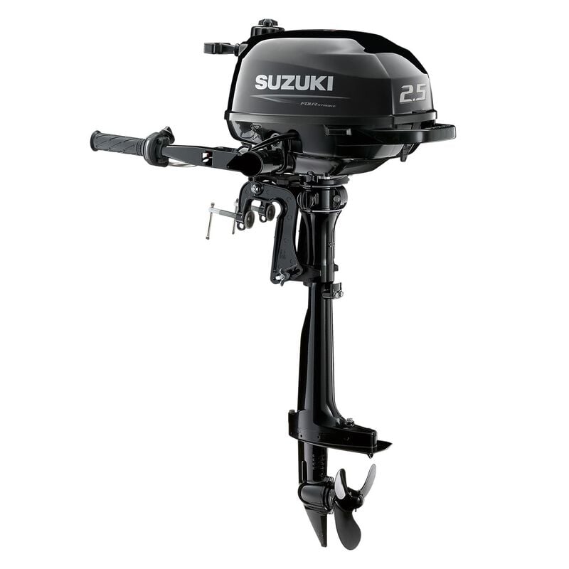 a suzuki 2.5 HP outboard on a white background