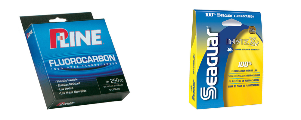 Spools of fluorocarbon fishing line and leader material for clear water and saltwater use