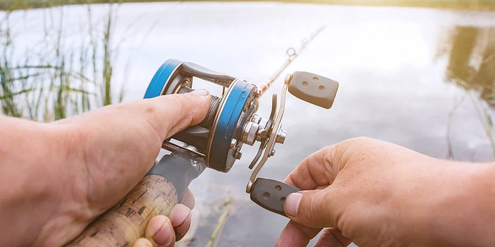 Angler using a baitcasting reel to cast into heavy cover
