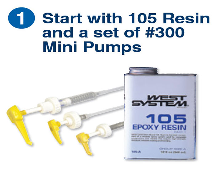 West System 105 epoxy resin and mini pumps