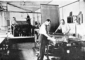 NOAA employees lithographing charts on printing presses in 1908