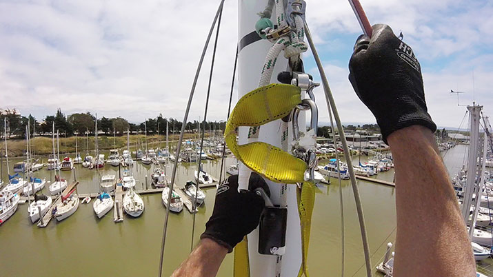 view from the top of the mast with carabiner clipped in