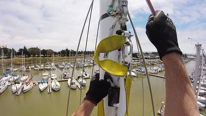 view from the top of the mast with carabiner clipped in