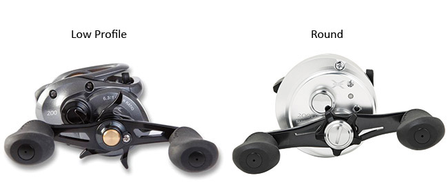 low profile and round baitcasting reels
