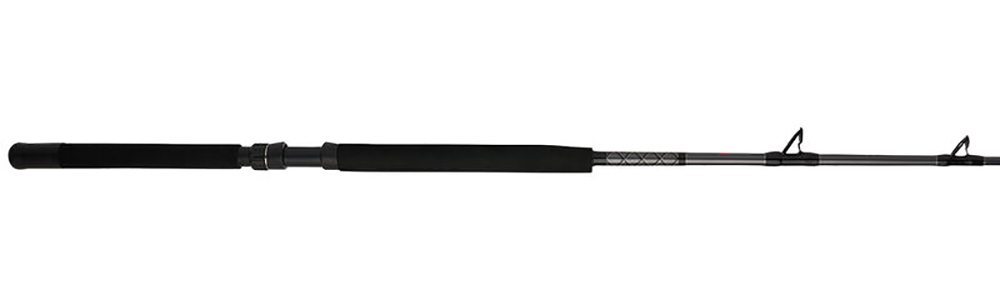 Conventional fishing rod mounted in rod holder on offshore boat