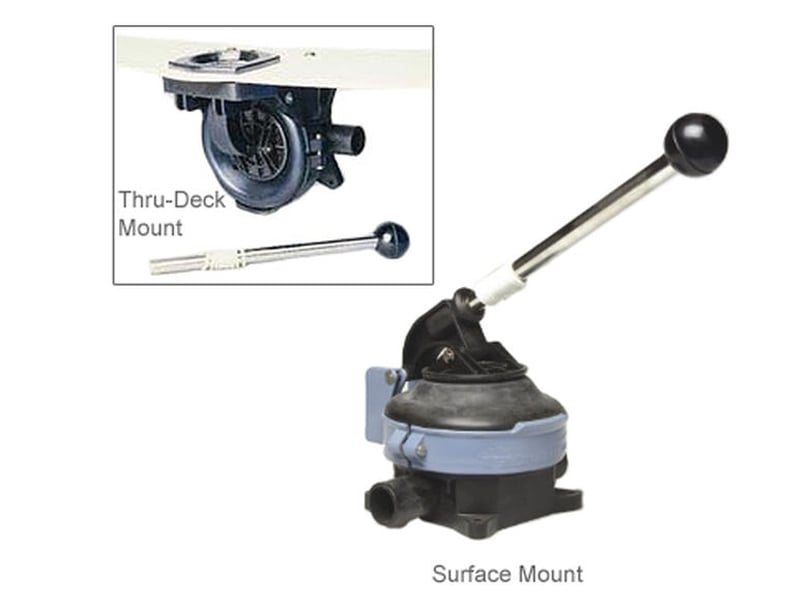 Examples of thru-deck and surface mount diaphragm bilge pumps