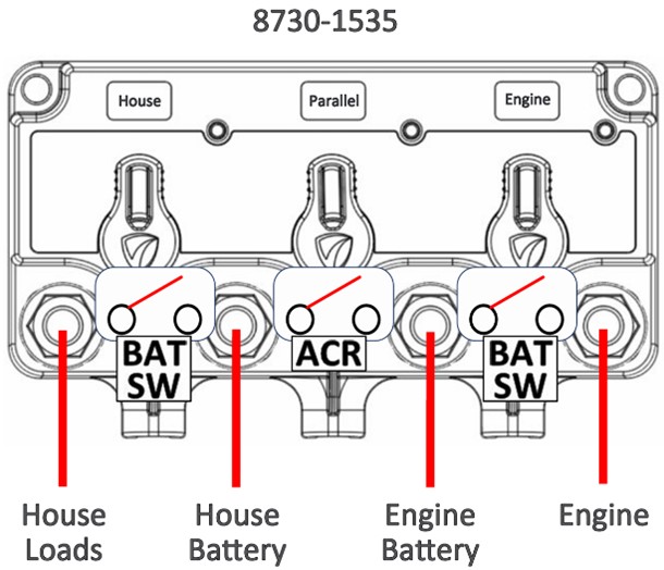 house battery switch and start battery switch with ACR install example