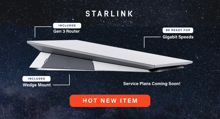 Hot New Item: Gen 3 router included. Be ready for 1000 Mbps download speed. Wedge mount included. Service plans coming soon!
