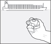 Example of using a hand bearing compass to determine the bearing to a large cargo ship.