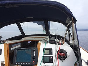 B&G autopilot steering a Cal 40 sailboat