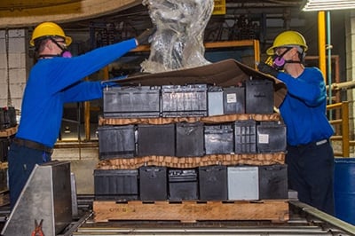 Spent batteries in recycling facility