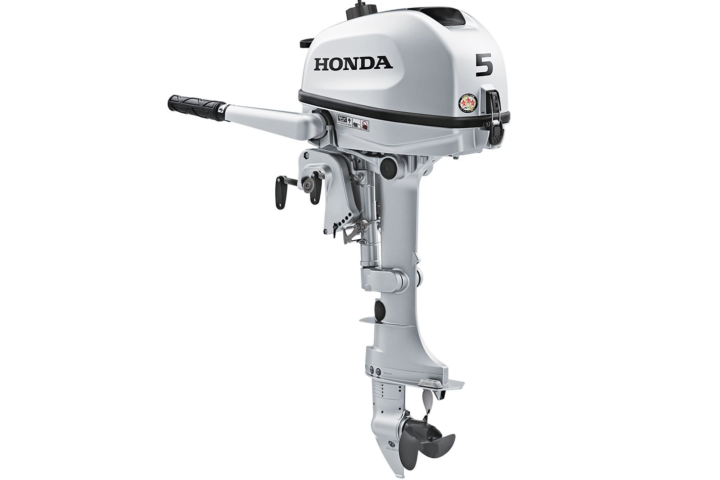 5 horsepower honda outboard motor on a white background