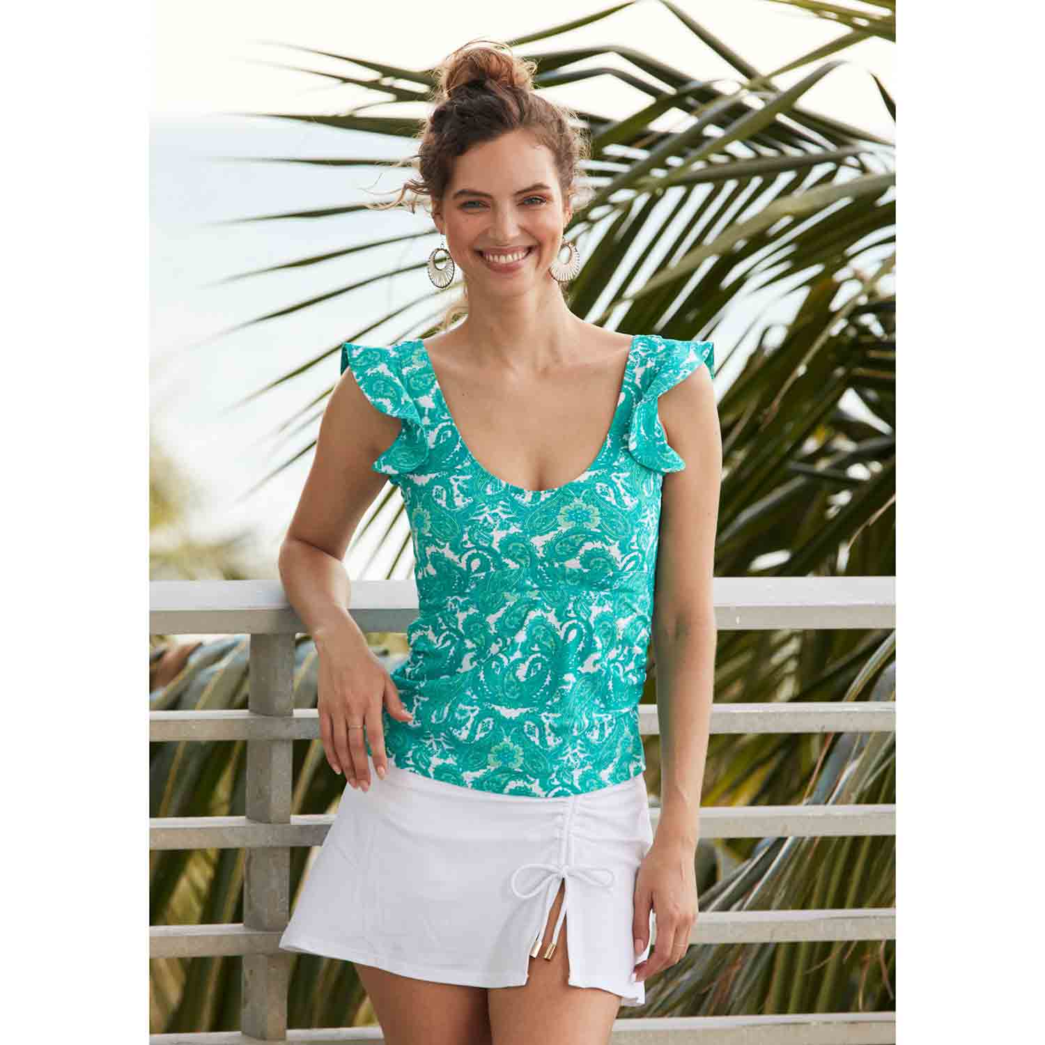 White Ruffle Tankini CABANA LIFE Women's Ruffle Tankini Top