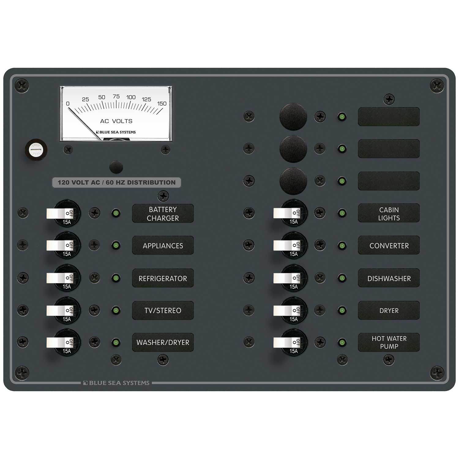 BLUE SEA SYSTEMS 13Position Horizontal AC Circuit Breaker Panel, 10