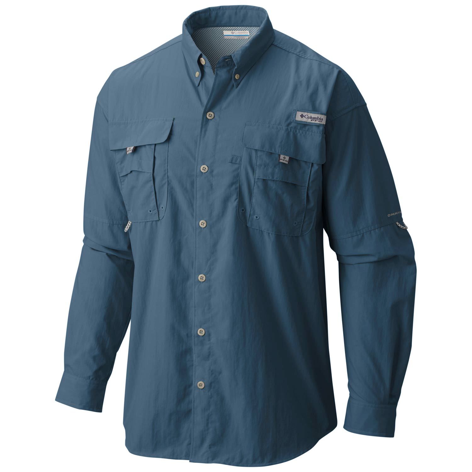 Columbia PFG Chemise Homme 2XL Vert Bleu Vent Manches Courtes Bouton Pêche