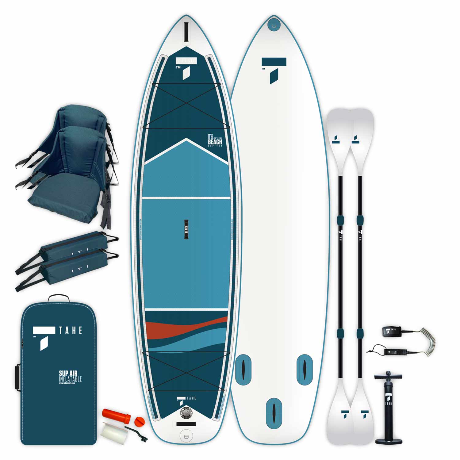 TAHE 11'6 Inflatable 2-Person Hybrid Stand-Up Paddleboard/Kayak Package