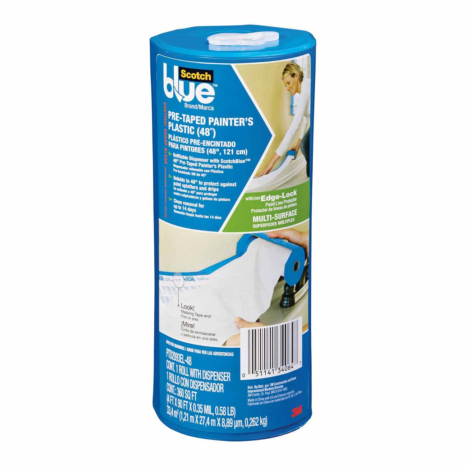Pre-Taped Painters Plastic with Dispenser 1 Unfolds to 48 inches by 30 Yards 