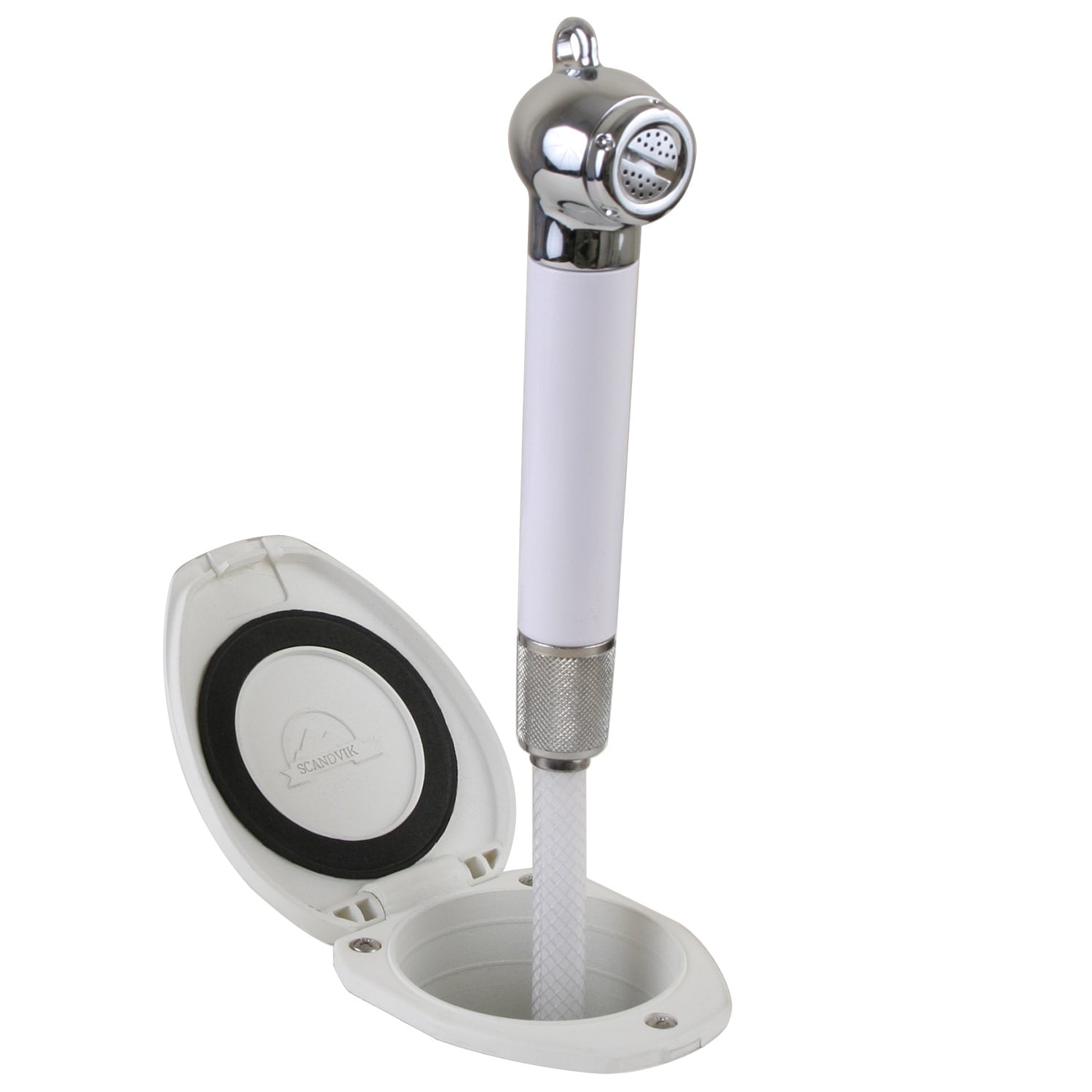 SCANDVIK Transom Shower with Push Button Handle, 6' White Hose