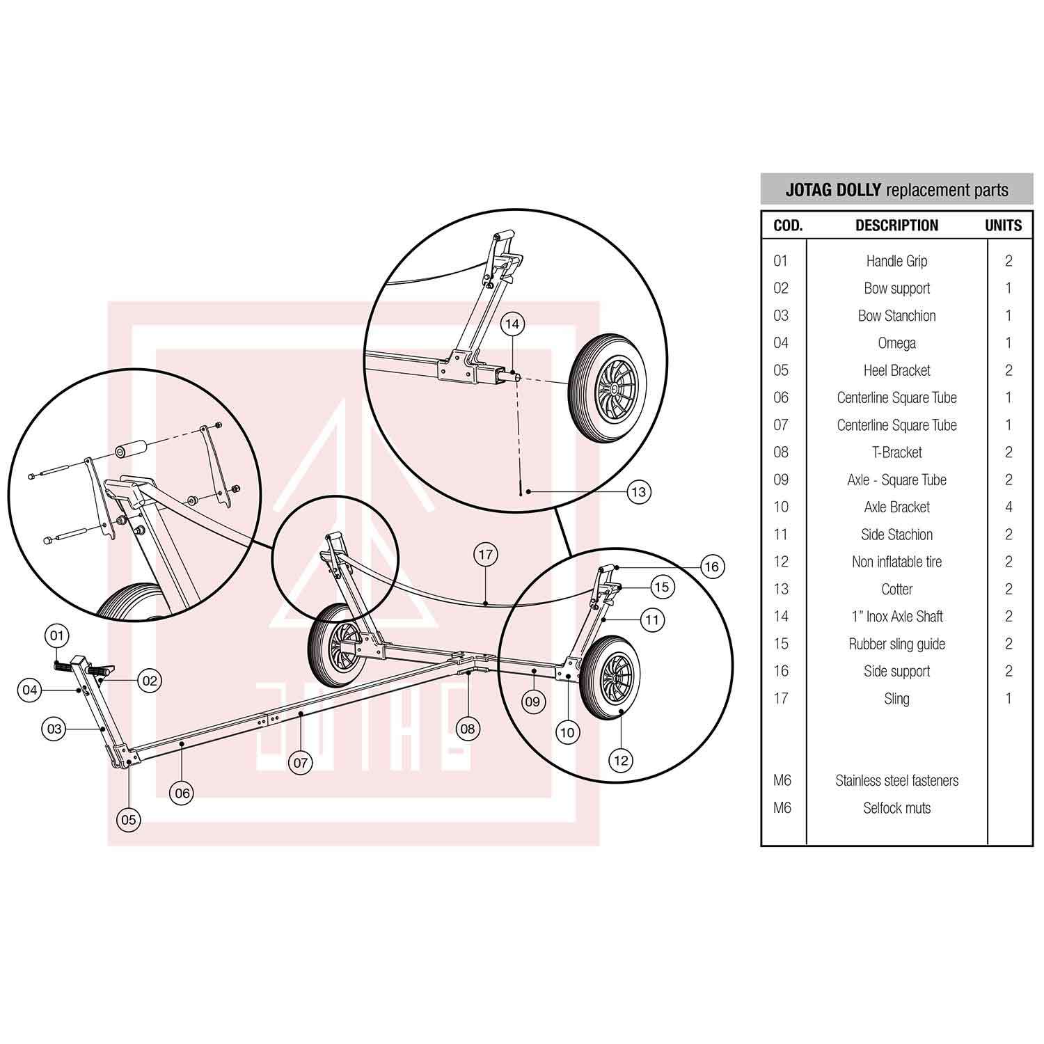 JOTAG Replacement Parts for Laser Class Sailboat Dolly West Marine
