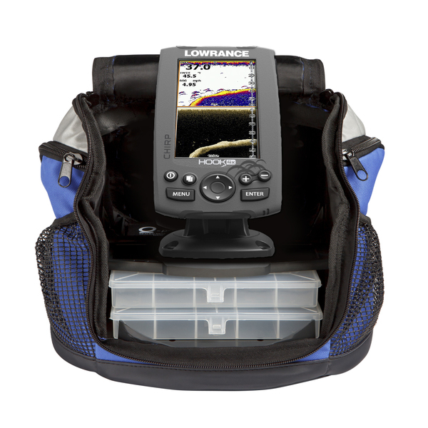 LOWRANCE Hook-4x Ice Machine Fishfinder with Built-In Mid/High CHIRP Sonar  Includes Portable Pack and Ice Transducer