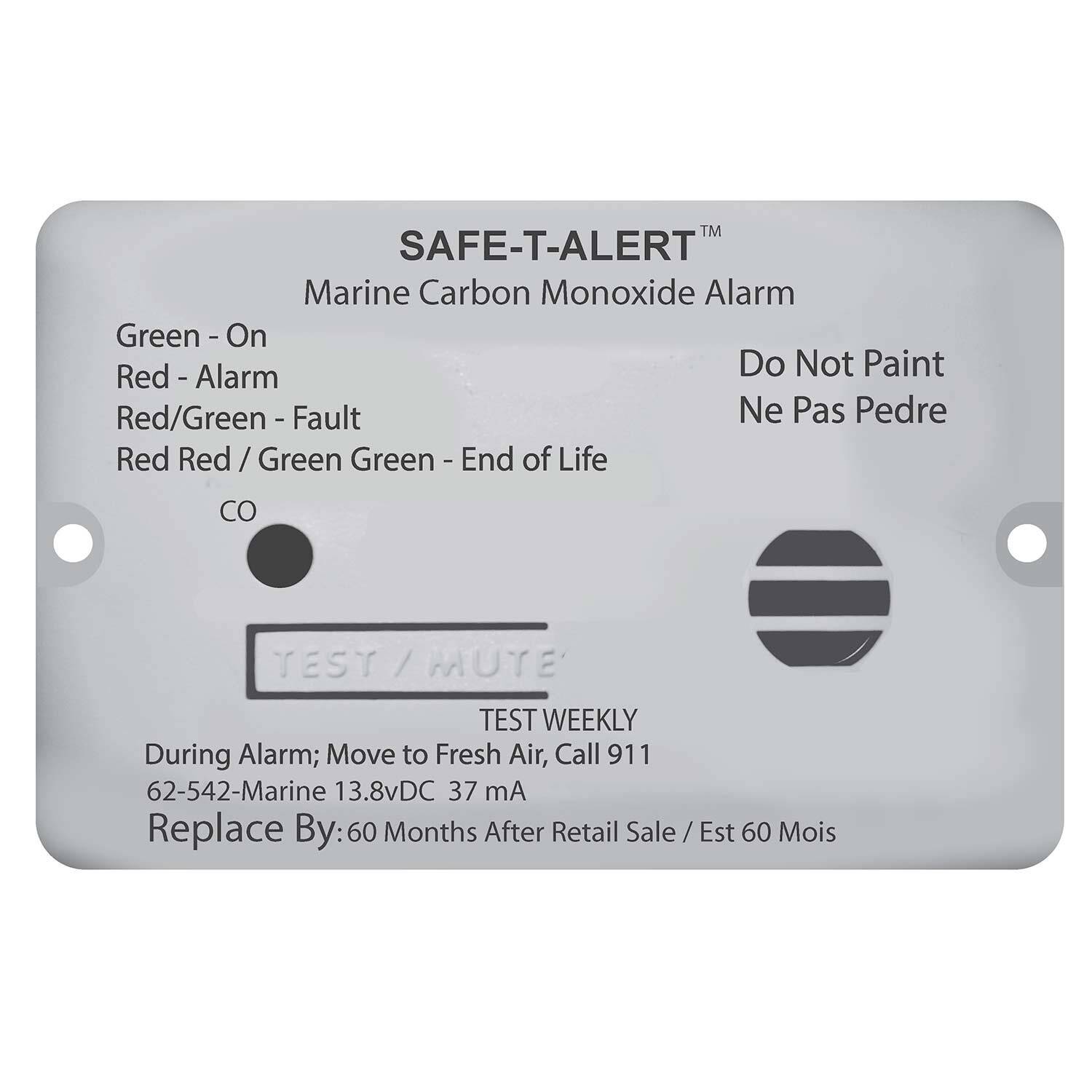 MTI INDUSTRIES SafeTAlert Carbon Monoxide Alarm, 12V DC, Flush Mount