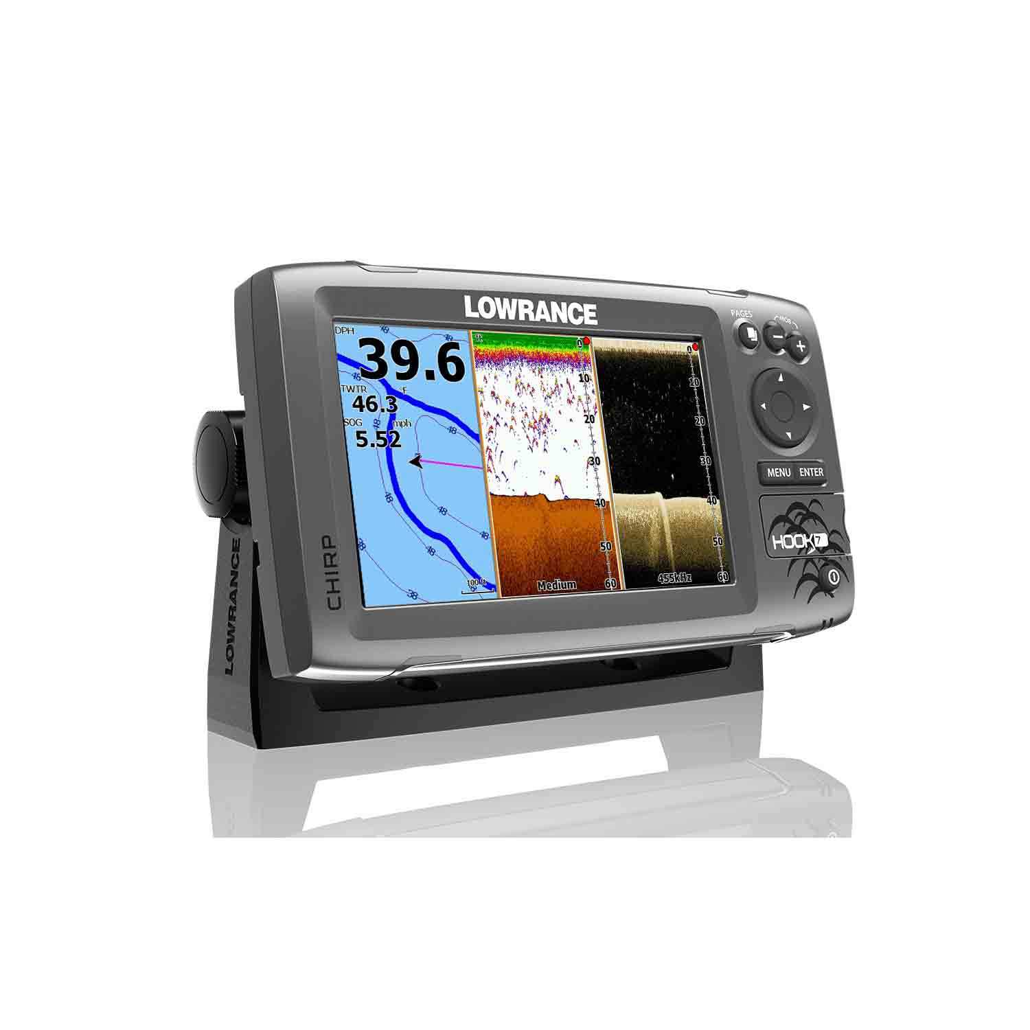 Hook-7 with CHIRP Sonar, Built-In GPS Antenna, Lake Pro Cartography and  Cover