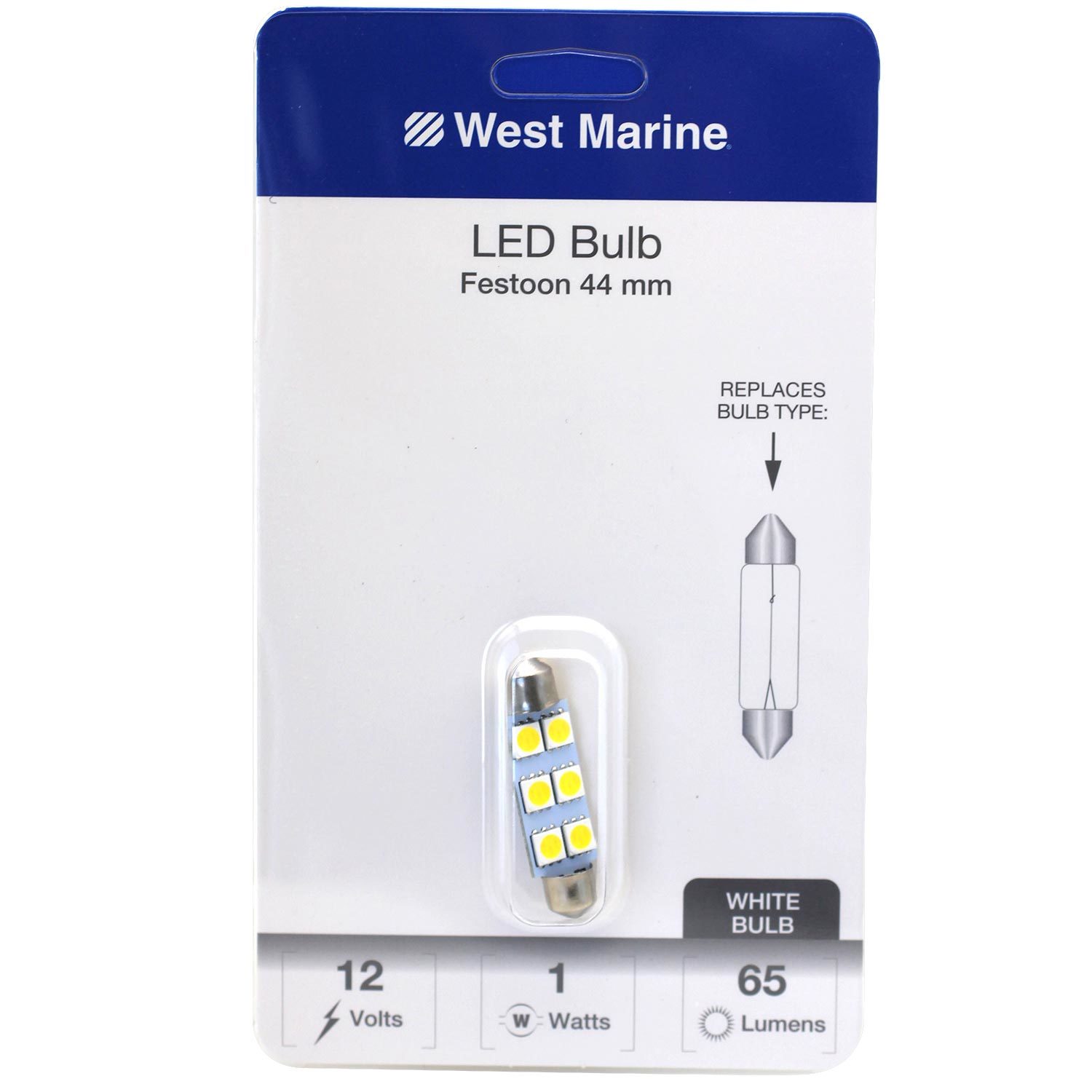 WEST MARINE Festoon 44mm LED Bulb, White West Marine