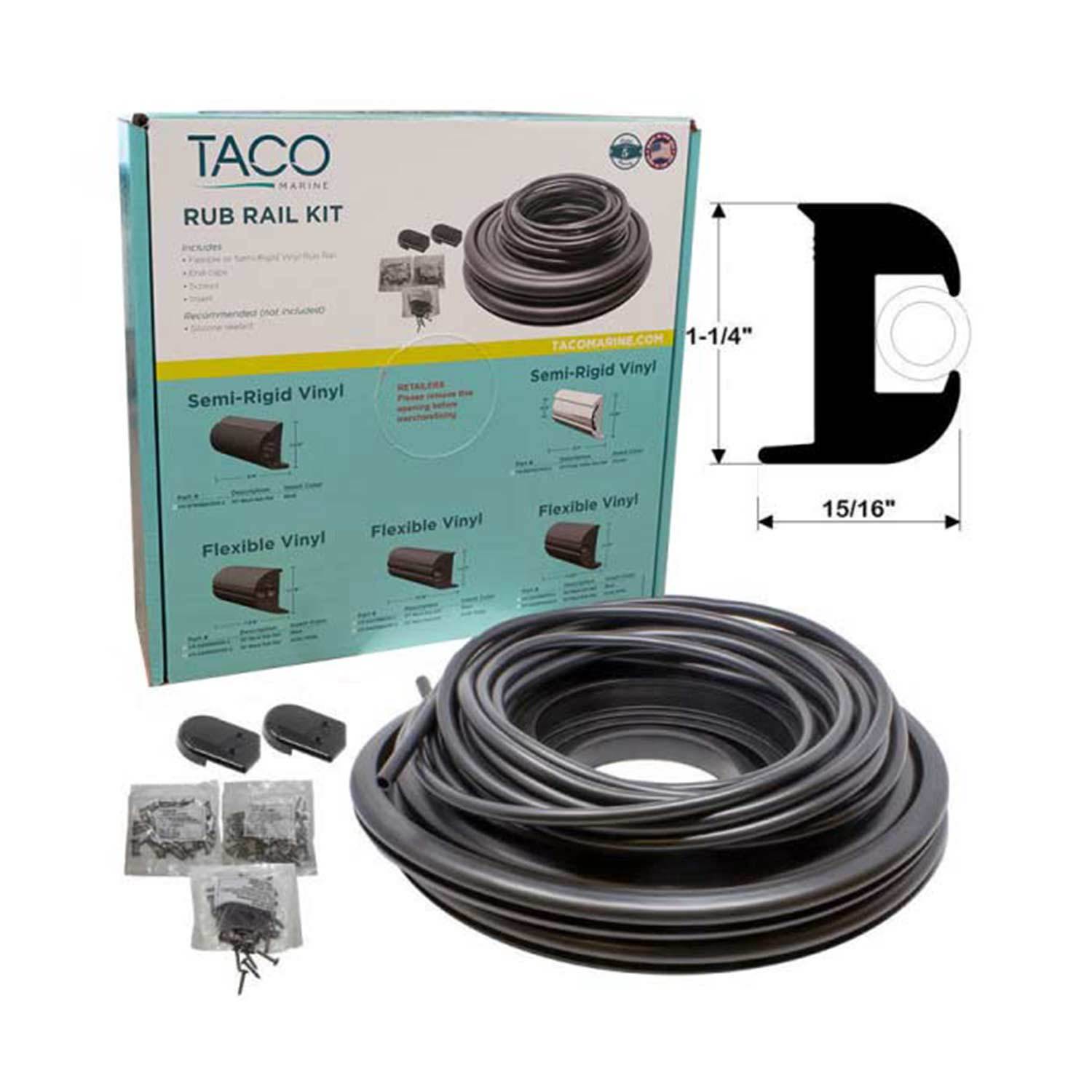 TACO MARINE Rub Rail Style 2, 11/4"H x 15/16"W x 50'L, Black/Black RR/Insert Color West Marine