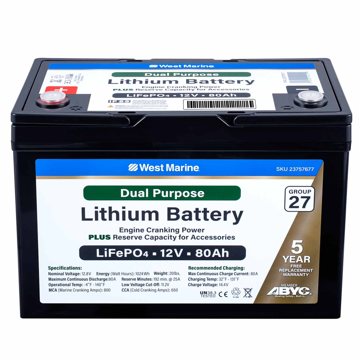WEST MARINE Group 27 Lithium Iron Phosphate Dual Purpose Battery