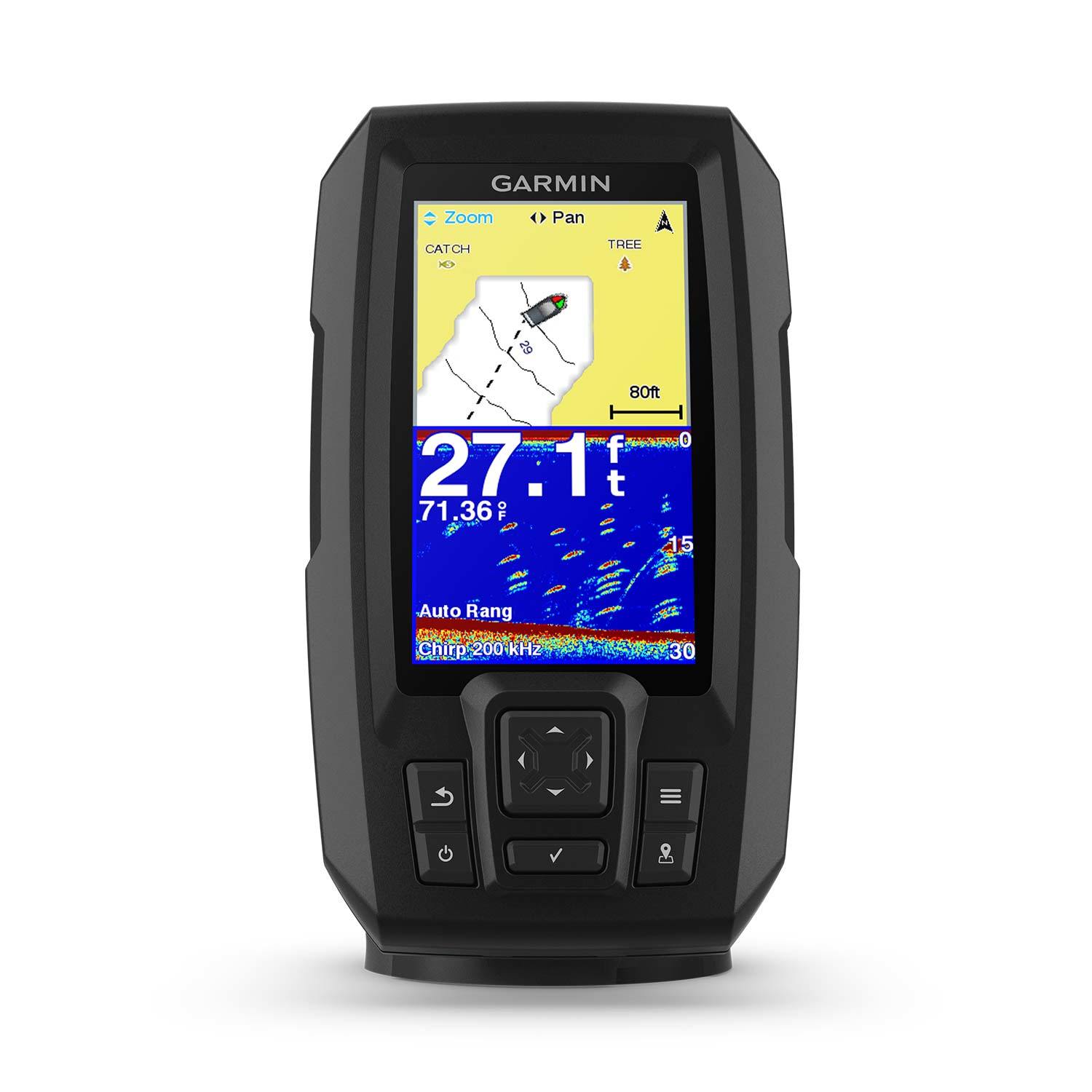 4.3 GPS Fishfinder with Chirp Traditional and ClearVu Scanning Sonar Transducer and Built in Quickdraw Contours Mapping Software Renewed Garmin Striker Plus 4cv 