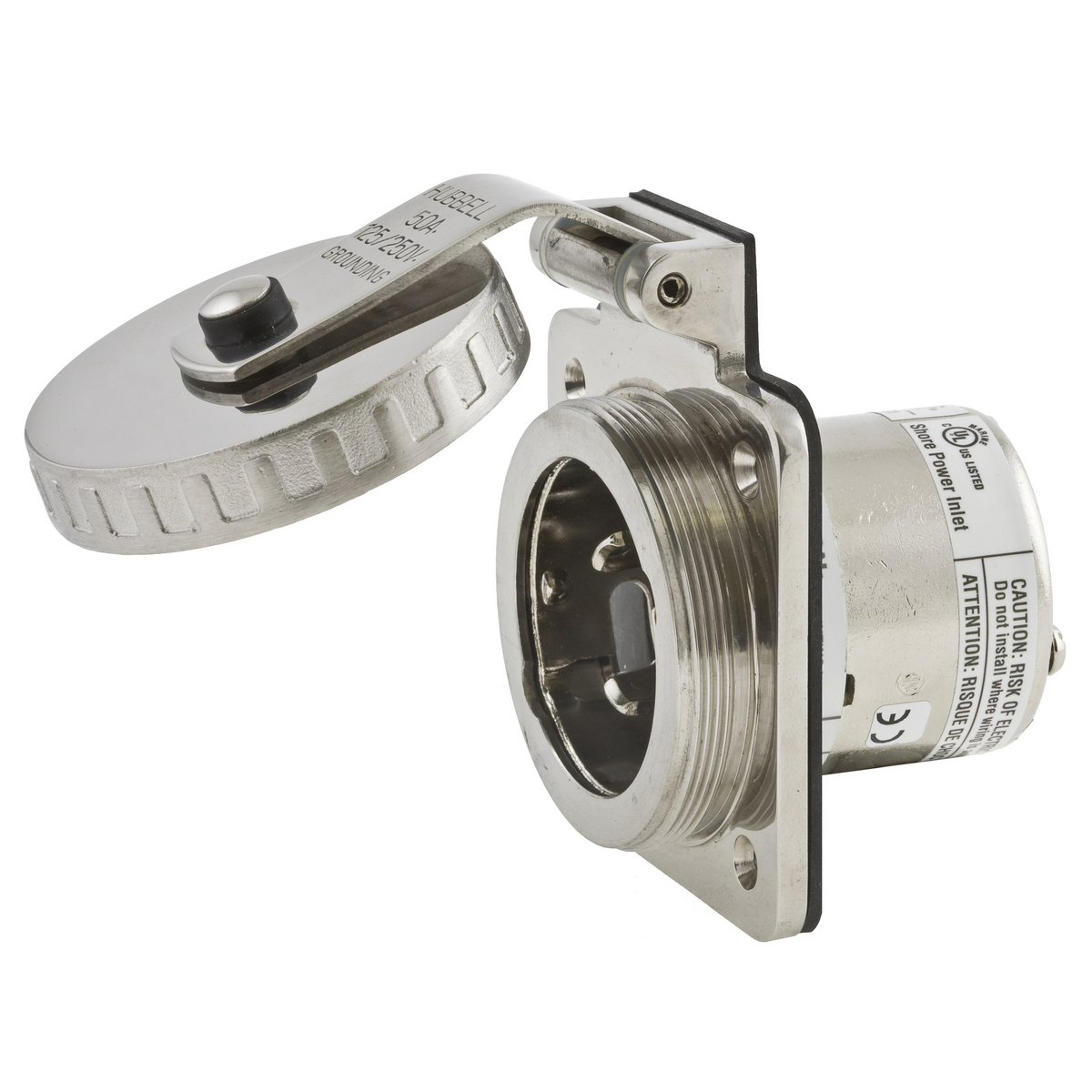 HUBBELL Hubbell Marine Hull Inlet , 50A 125/250V, Stainless Steel