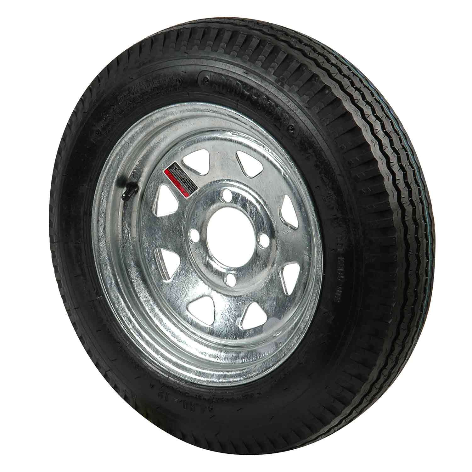 C E SMITH 480 X 12B Bias Trailer Tire and 12 X 4 Galvanized Spoke Rim 4
