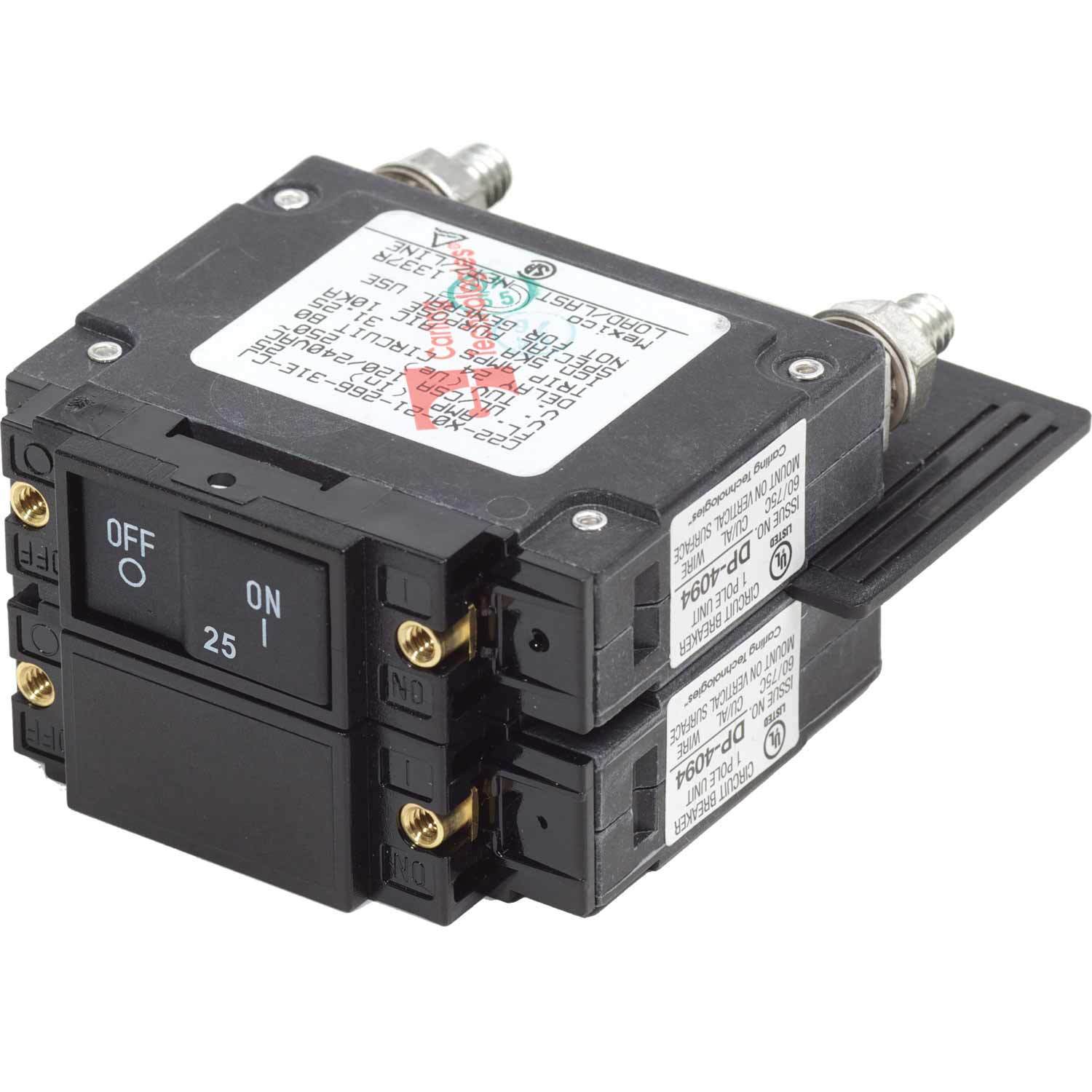 BLUE SEA SYSTEMS UL-489 Flat Rocker Circuit Breaker, 25A